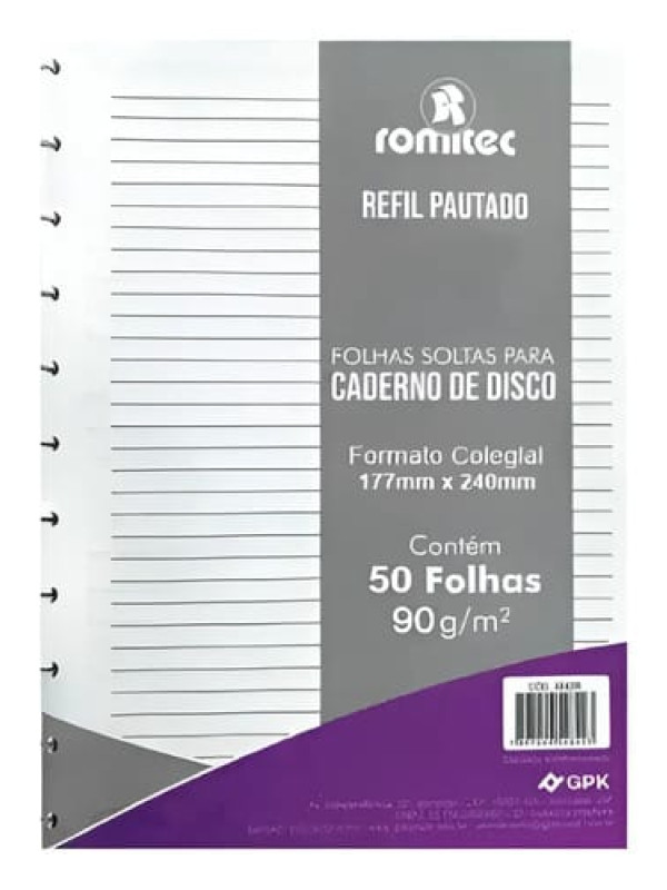 Hojas de repuesto para cuaderno escolar a disco Romitec 50 hojas 1 raya