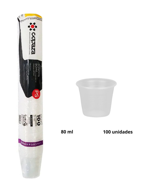 Vaso Copaza 80ml Transparente Tira de 100 Unidades