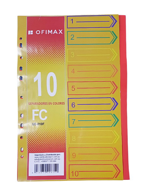 Separador A4 Ofimax de 10 Colores Ref:CD0510
