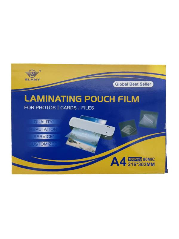 Lamina A4 para plastificar 80 micras Elany paquete 100 unidades 216 x 303 mm